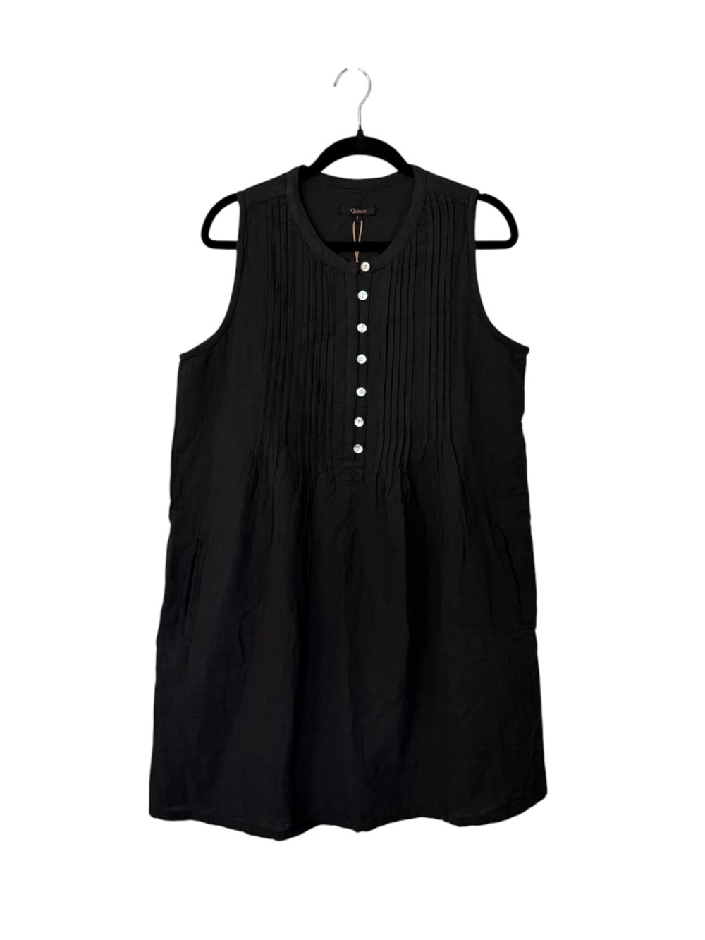 Quince Women’s 100% Organic Cotton Gauze Sleeveless Dress in Black Sz L NWT
